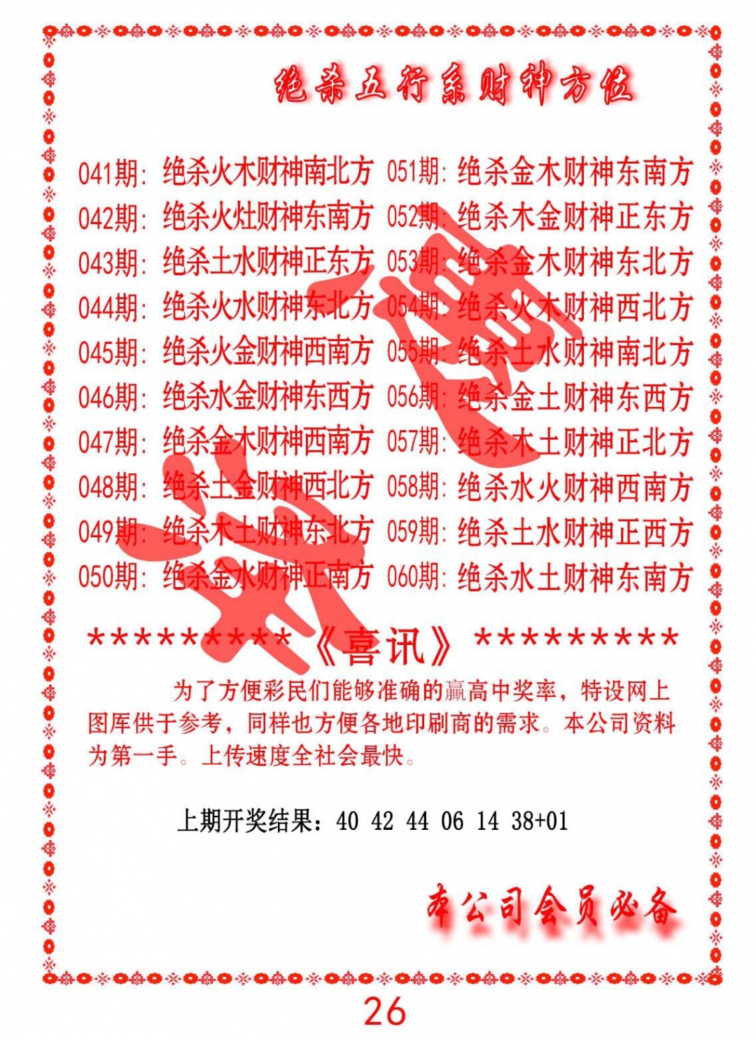 052期绝杀五行及财神方位[图]
