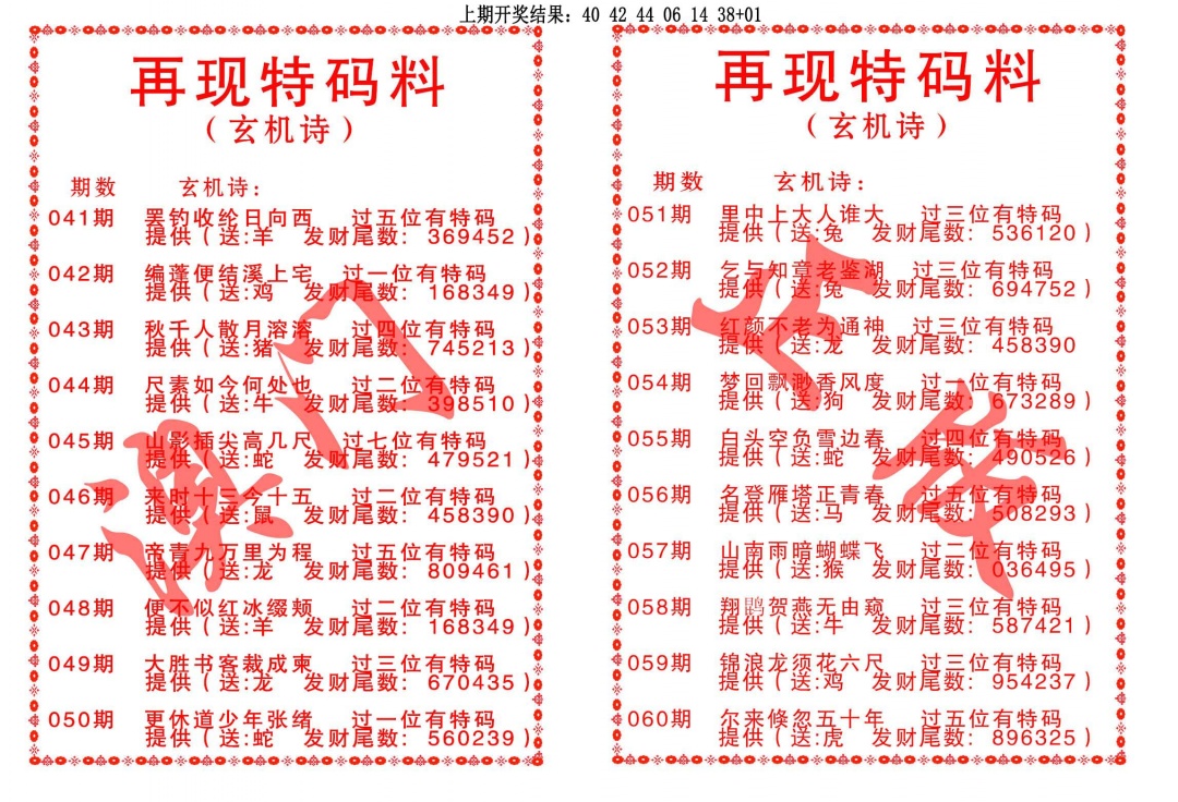 052期再现特码料[图]