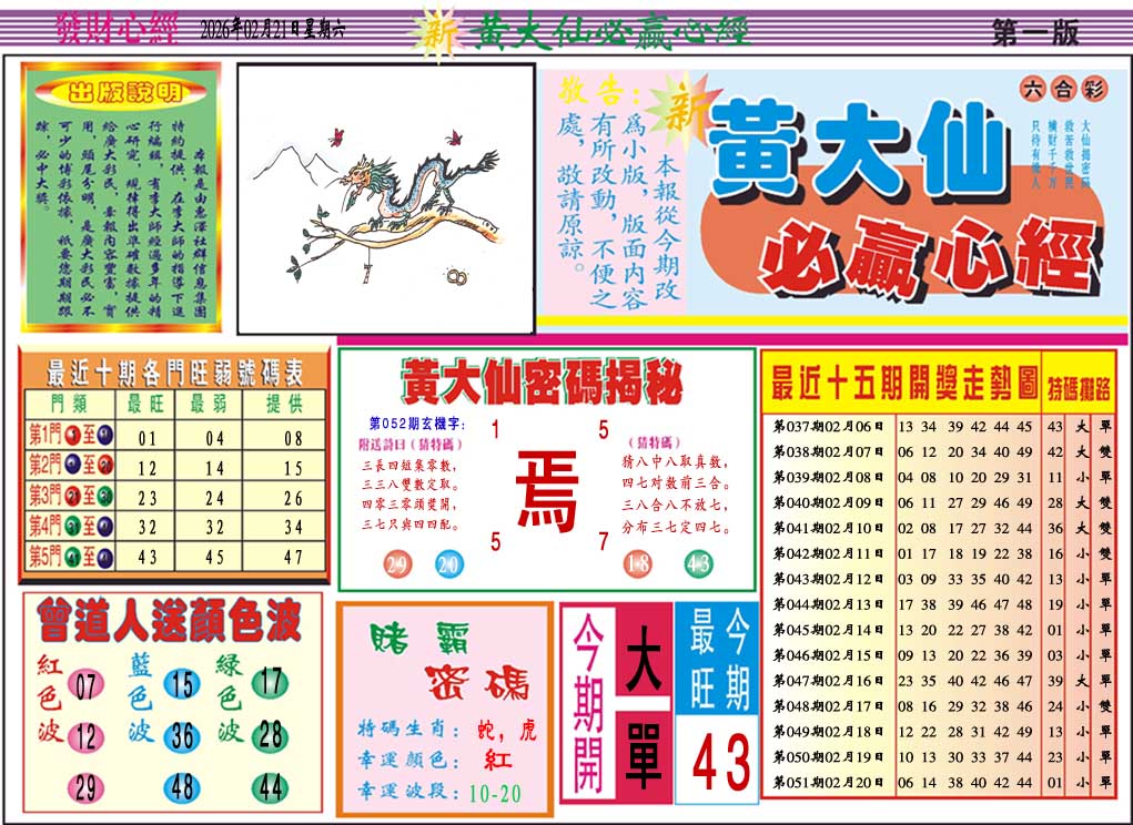 052期黄大仙必赢心经A[图]