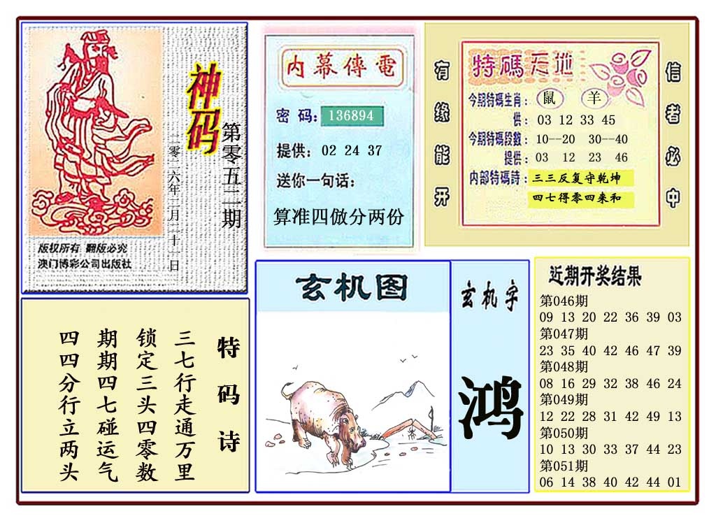 052期黄大仙神码[图]