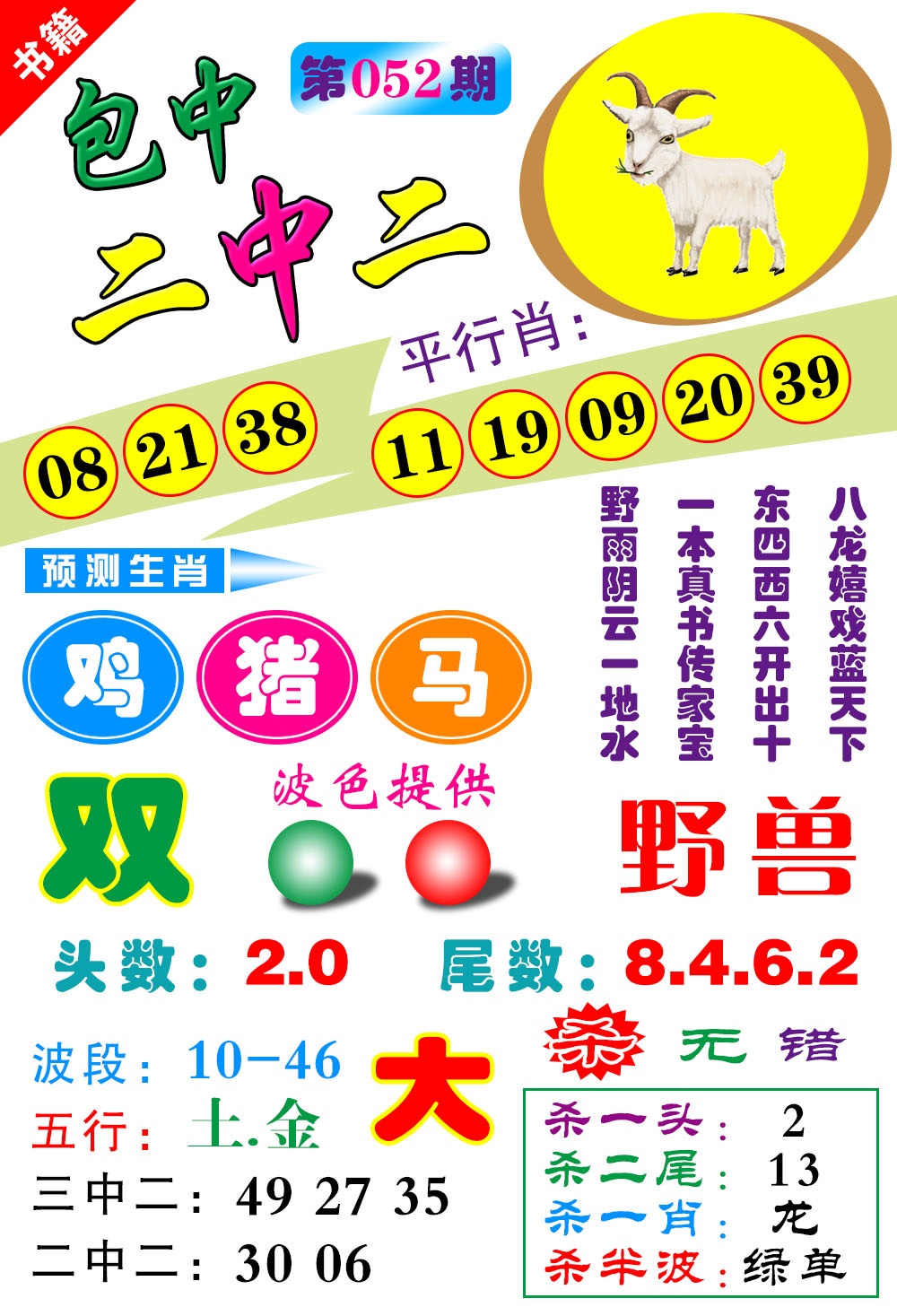 052期澳门预测生肖[图]