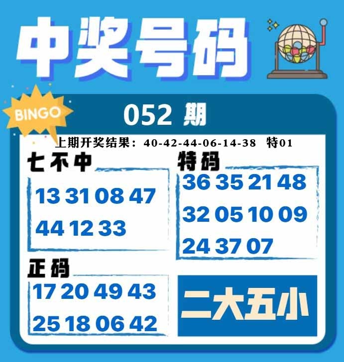 052期中奖号码[图]